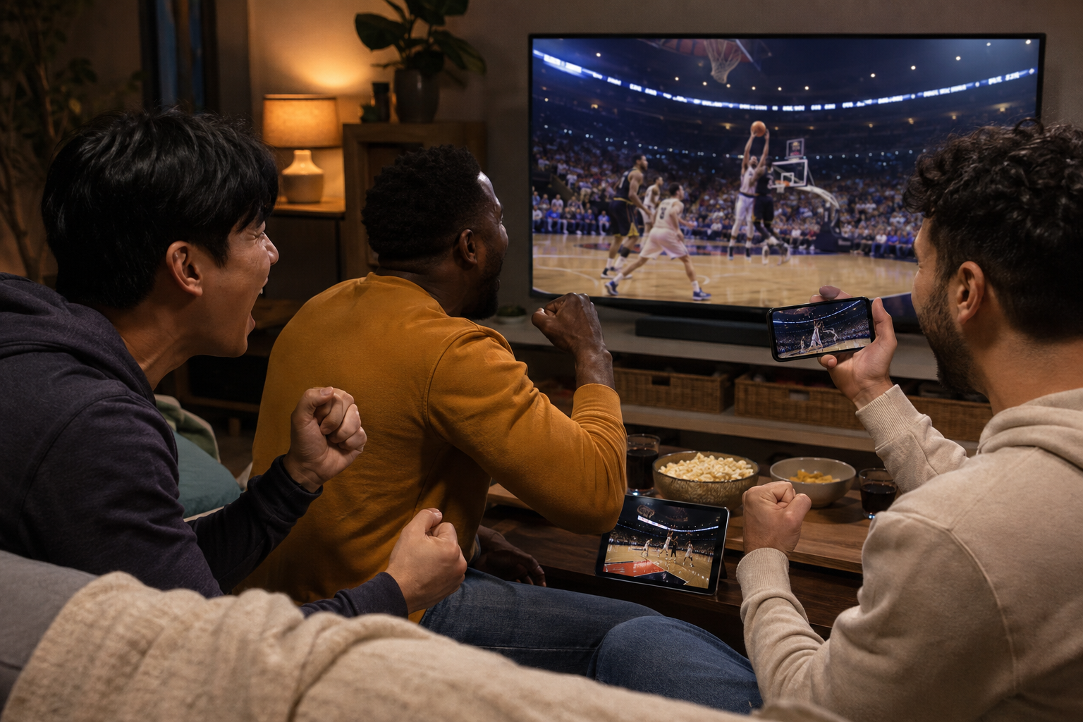 Overview of NBA and FIBA live streaming options, featuring logo branding for streaming platforms and basketball tournament coverage.